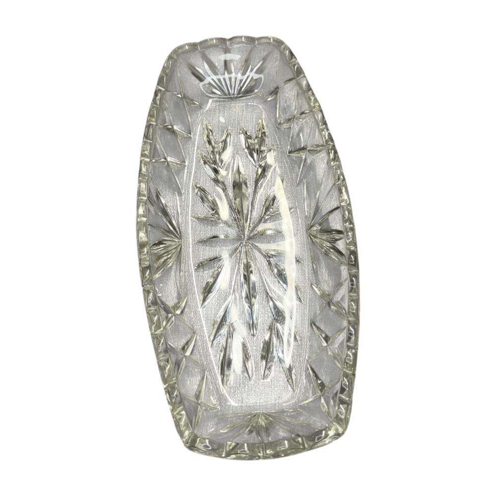 Vintage Pressed Glass Celery Relish Dish Starburst Leaf 9 Inch Clear - Picture 3 of 6